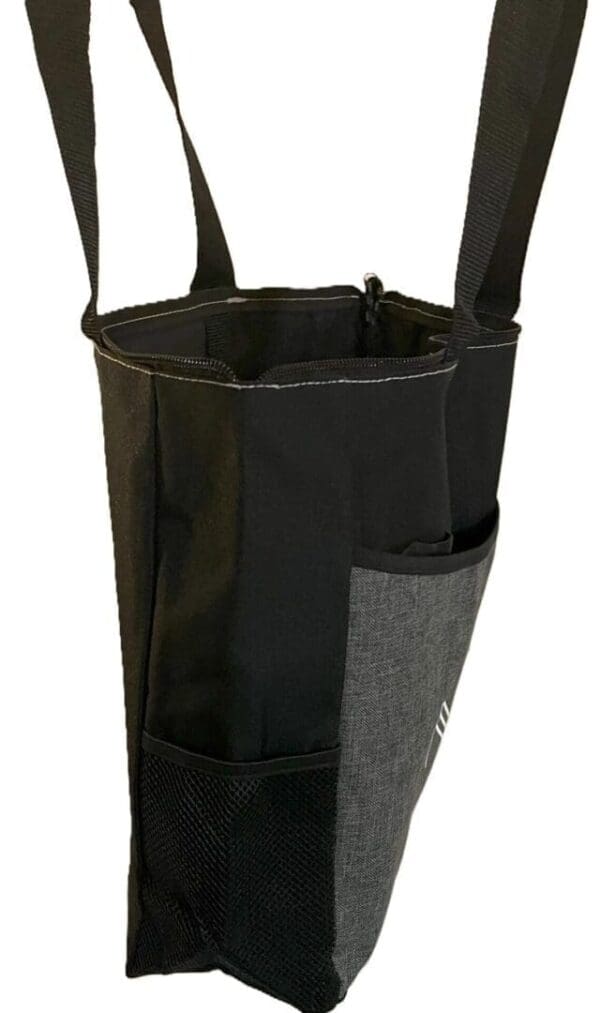 A black bag with two pockets on the side.