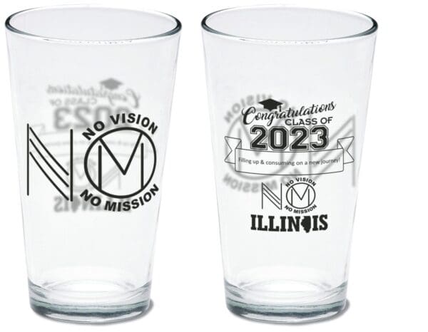 Two glasses with a graduation message on them.