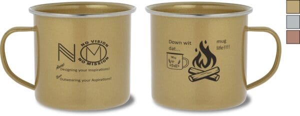 Two mugs with a fire and the words " dominion expedition ".