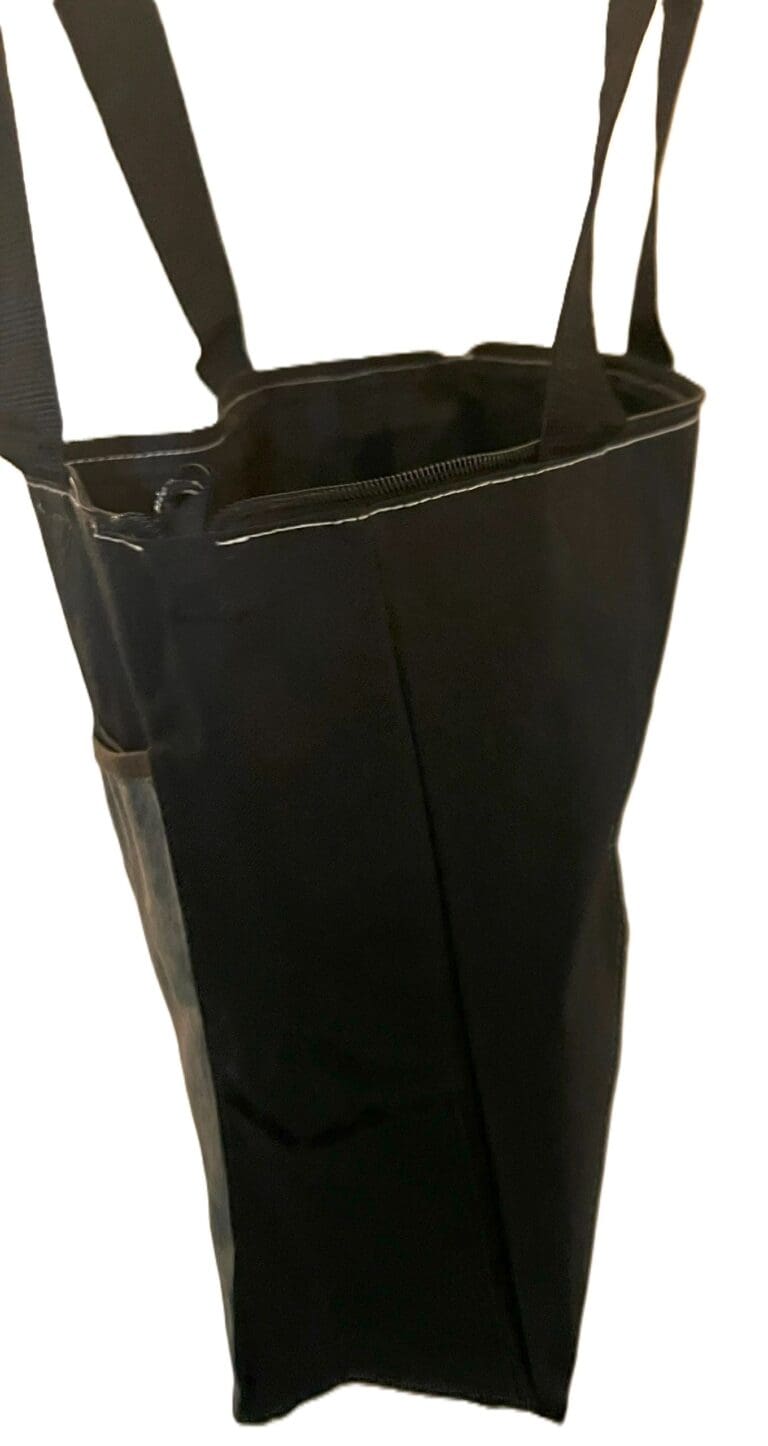 A black bag is sitting on the ground