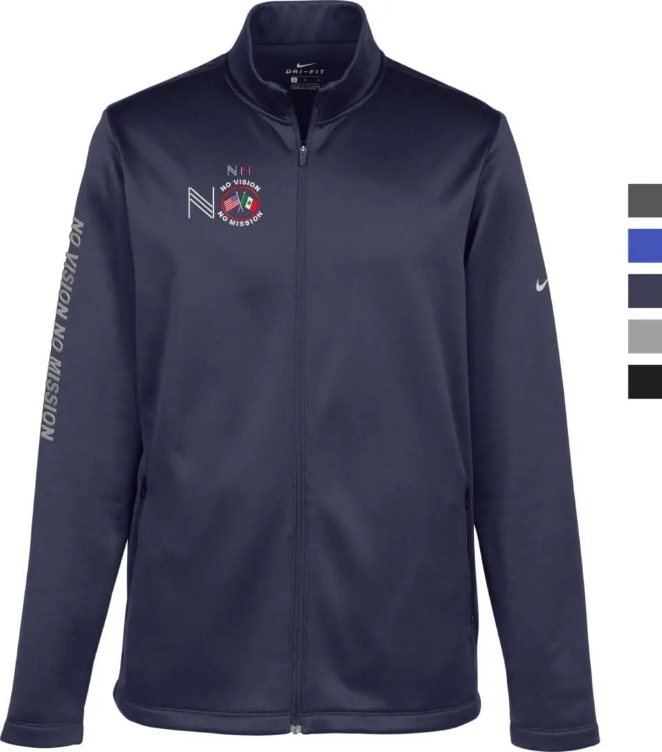 A navy blue jacket with the letters nca and a logo on it.